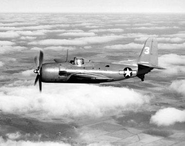 Curtiss XBT2C-1 No 3 in flight c1945