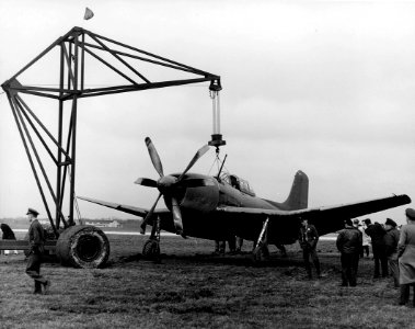 Curtiss XBTC-2 lifted by crane c1946