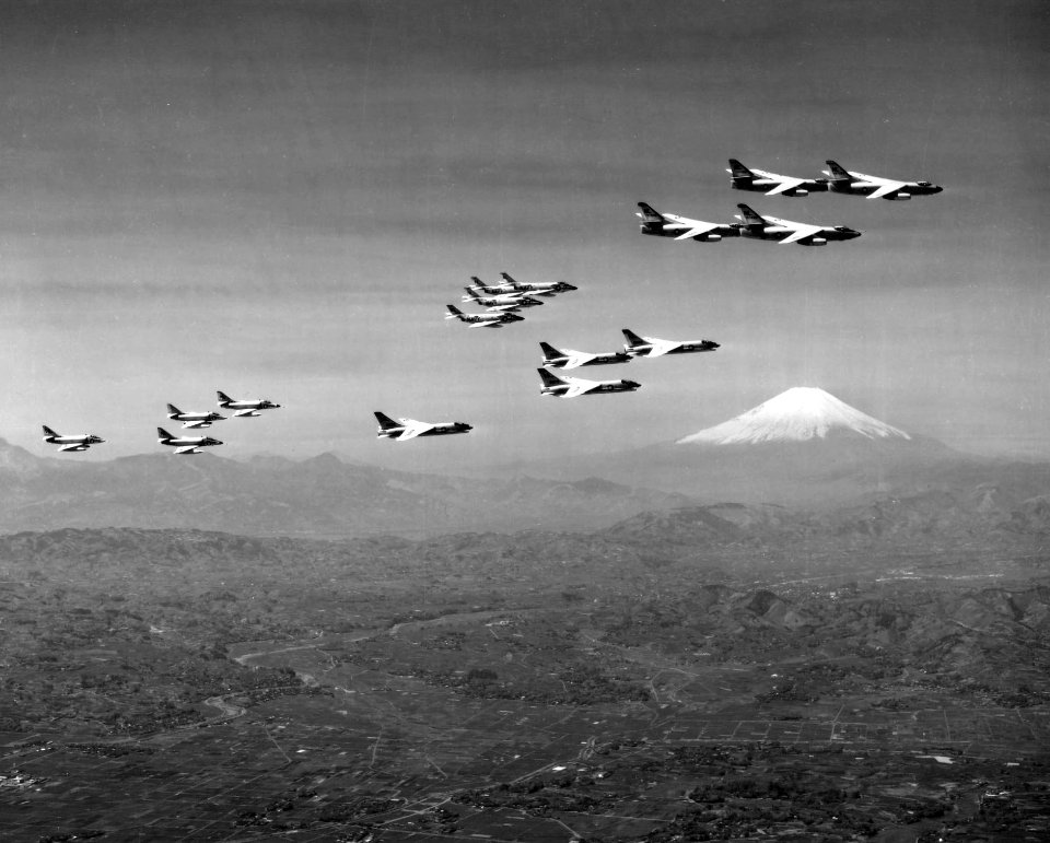 CVG-15 aircraft flying past Mt Fuji in March 1962