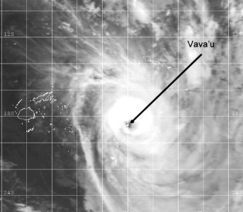 Cyclone Waka passing over Tonga