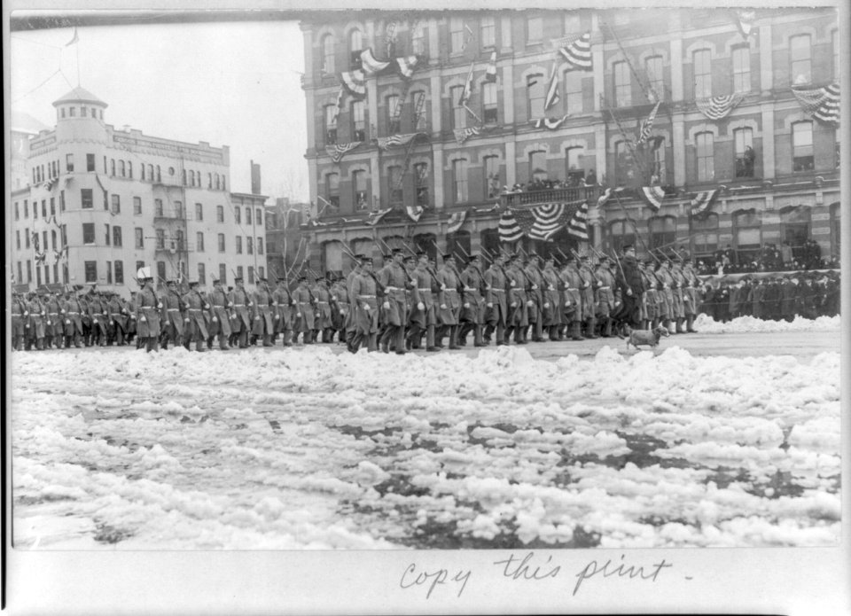 D.C. Wash. - U.S. Marine Corps marching in Taft inaugural parade on Pennsylvania Ave.; dog mascot in front LCCN2007678105