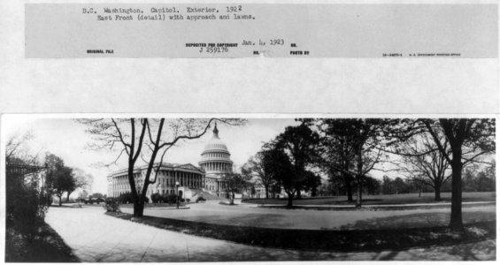 D.C. Washington - Capitol - Exterior - 1922 - East front (detail) with approach and lawns LCCN2002699840