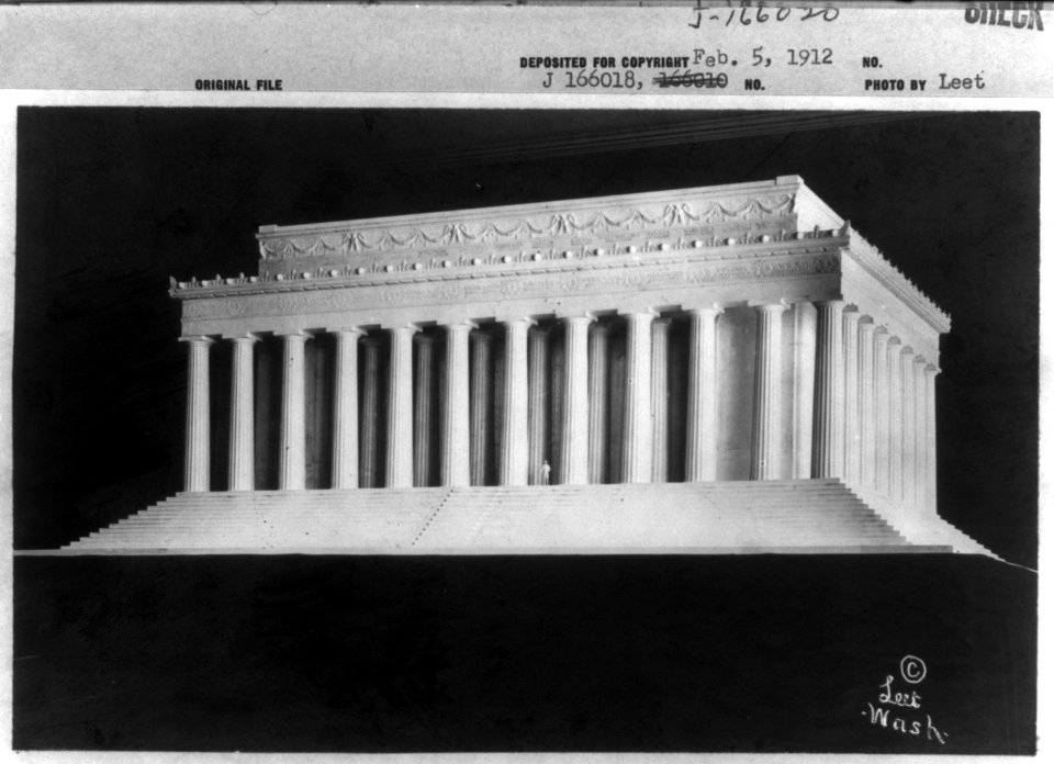 D.C. Washington. Lincoln Memorial. 1912. Plans. Two Views, showing model and proposed location LCCN2005683508