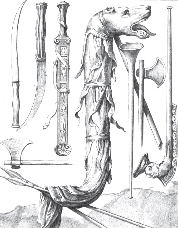 Dacian weapons, standard and trumpets
