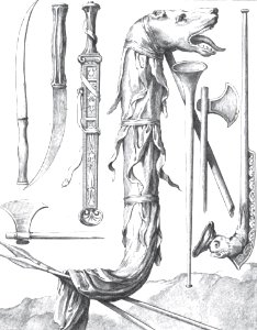 Dacian weapons, standard and trumpets