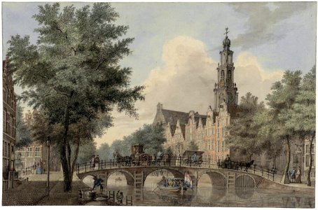 De Keizersgracht bij de Leliegracht met de Westerkerk, ca. 1760; Jan Schouten
