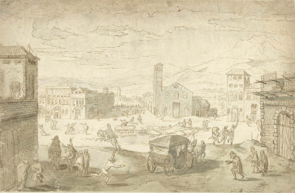 De maand Februari vastenavondscène op een Italiaans plein, RP-T-1940-636