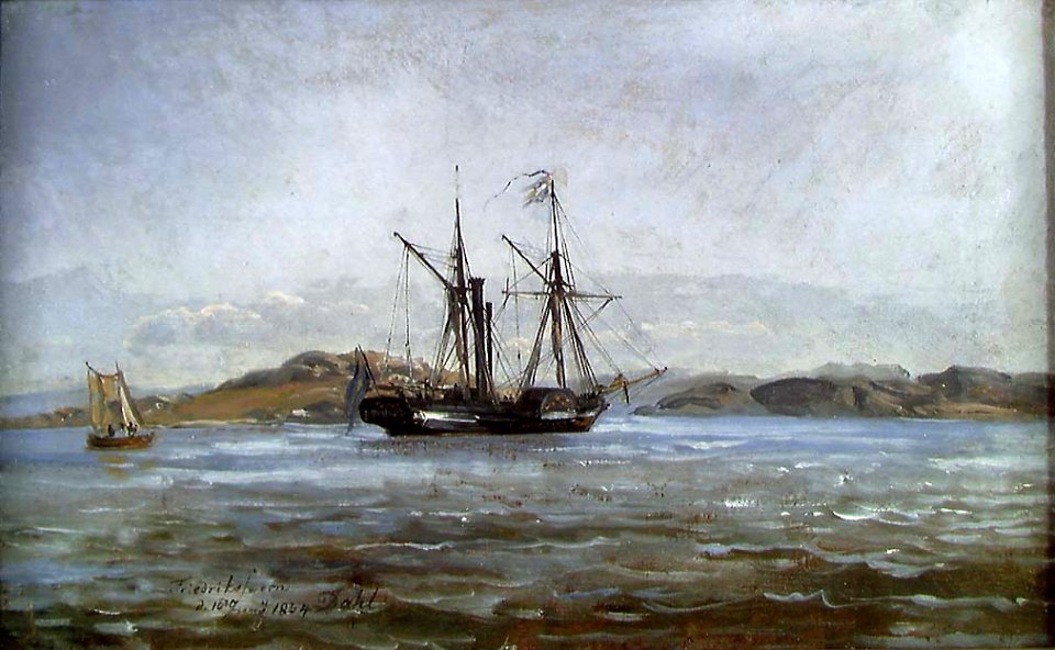 Johan Christian Claussen Dahl - En hjulbåt ved Fredriksvern (1834)