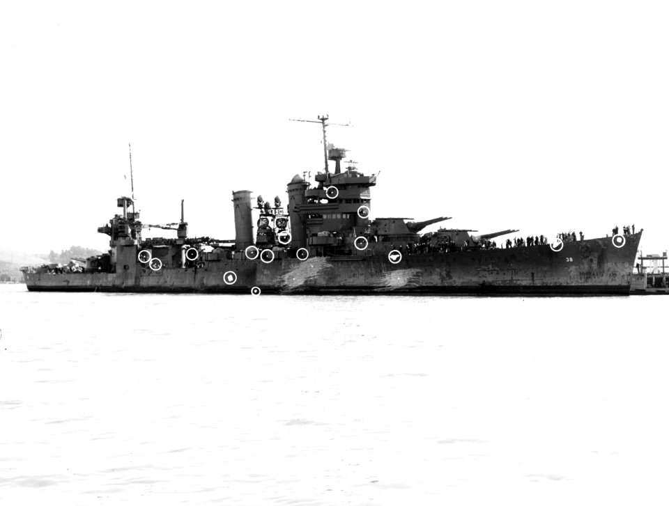 Damaged USS San Francisco (CA-38) at Mare Island in December 1942