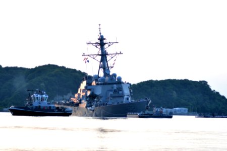 Damaged Arleigh Burke-class guided-missile destroyer USS Fitzgerald (DDG 62) in June 2017 - 2 photo