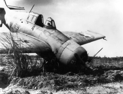 Damaged F4F-4 Wildcat of VF-11 on Guadalcanal 1943