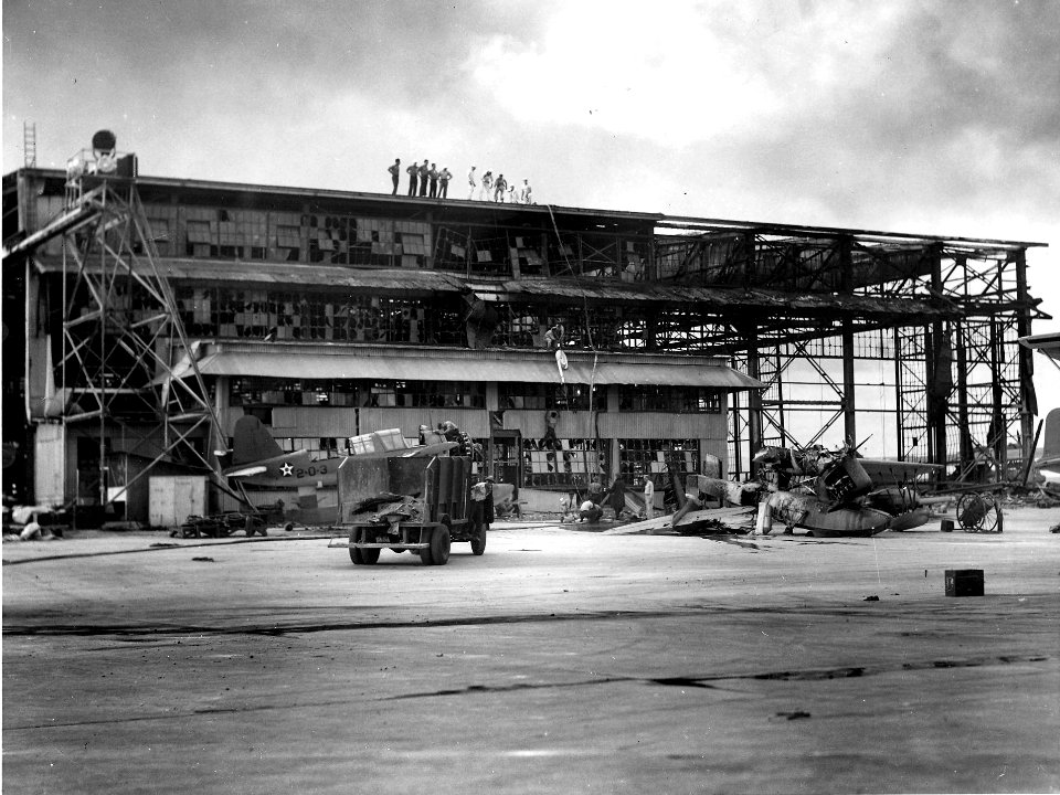 Damaged hangar on Ford Island in December 1941