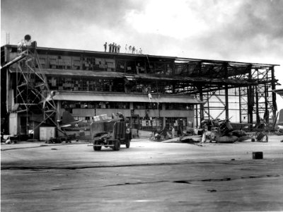Damaged hangar on Ford Island in December 1941