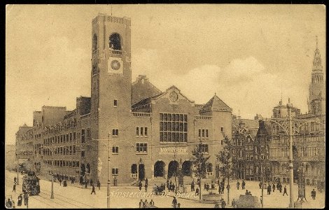 Damrak met Beurs van Berlage, Beursplein 1-3. Uitgever Dr. Trenkler Co. Leipzig, Afb ANWU01679000011