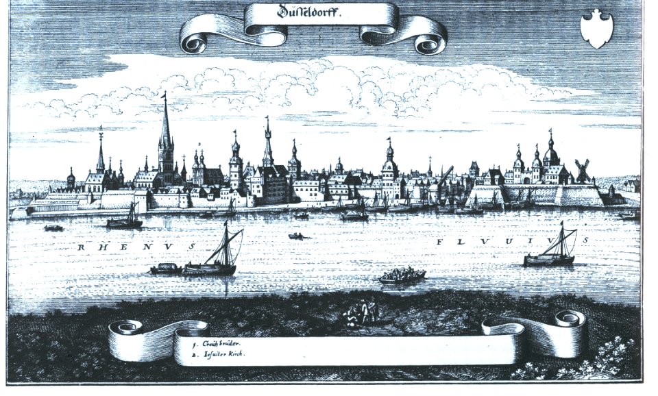 Das Düsseldorfer Stadtbild I 1585-1806 Düsseldorfer Rheinfront Kupferstich von Matthäus Merian 1647