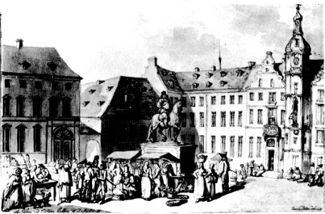 Das Düsseldorfer Stadtbild I 1585-1806 Marktplatz in Düsseldorf, Aquarell von Thomas Rowlandson, 1791