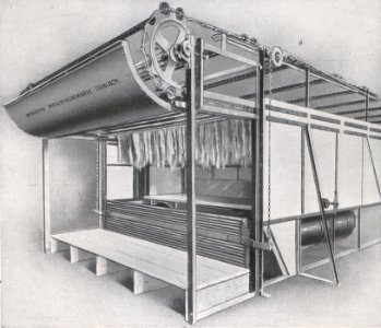 Das Färben der Rauchwaren, Hans Werner, 1914 (S. 107) Aufgabestelle eines neuzeitlichen Trockenapparates für die Rauchwaren-Veredlungsindustrie (2)