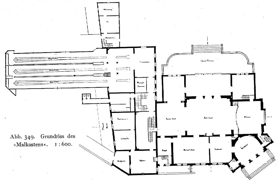 Das Malkasten-Haus an der Jacobistraße 6a in Düsseldorf, erbaut 1864 bis 1867 nach den Plänen des Malers Louis Blanc, Grundriss