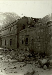 Das Werk Raibl am Lago del Predil (Raibler See), die beschädigte Kehle des Werkes (BildID 15463927)