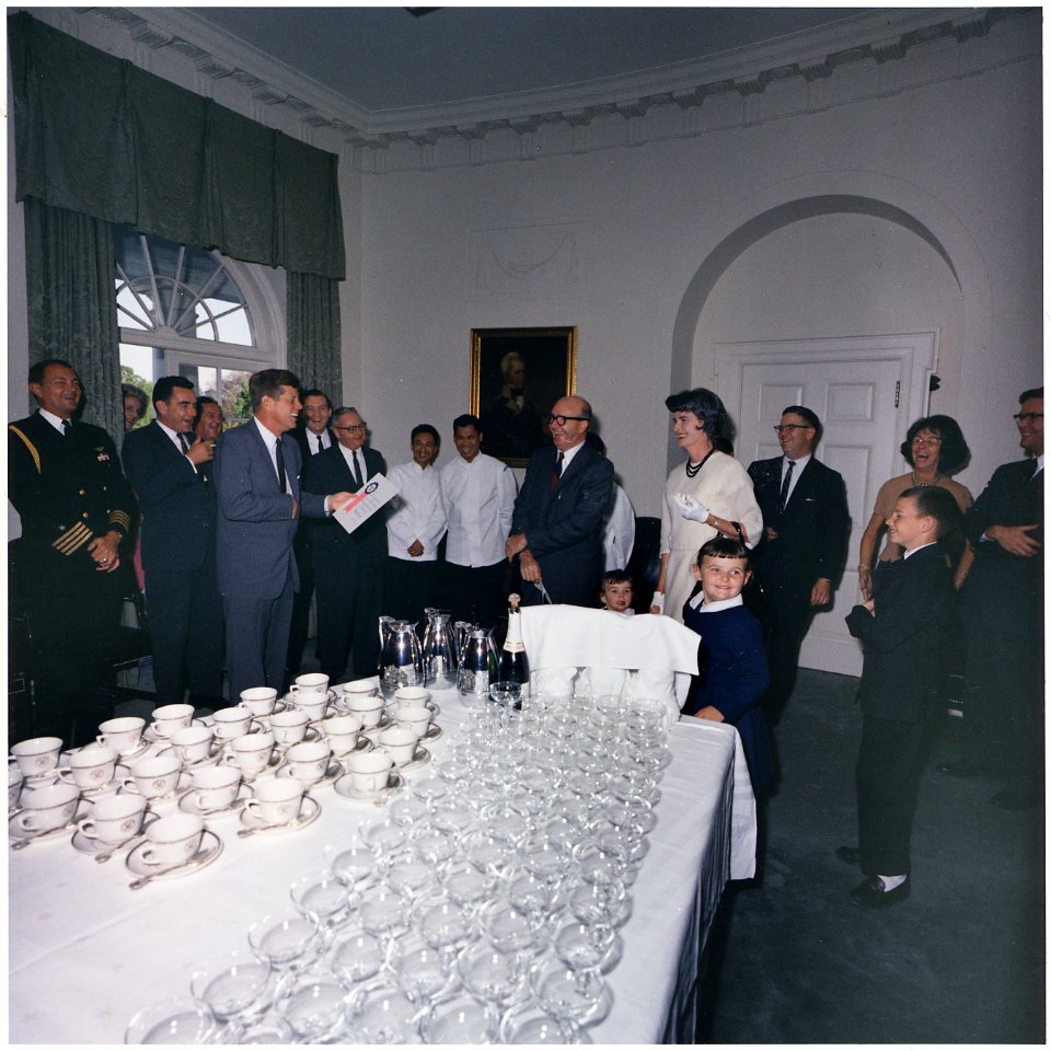 Dave Powers' 50th Birthday Party. Captain Tazewell Shepard, Letitia Baldridge, General Godfrey T. McHugh... - NARA - 194222