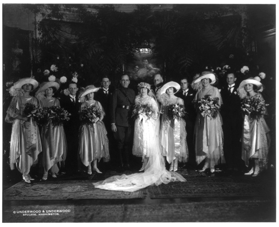 David St. Pierre Gaillard and his wife Mona Blodgett Gaillard. Full-length, standing; with their wedding party LCCN2003655441
