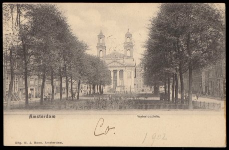 De Mozes en Aäronkerk aan het Waterlooplein. Uitgave N.J. Boon, Amsterdam, Afb PBKD00209000013