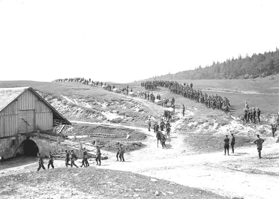 Die Gespanne der Infanterie Mitrailleure auf dem Marsch - CH-BAR - 3240010