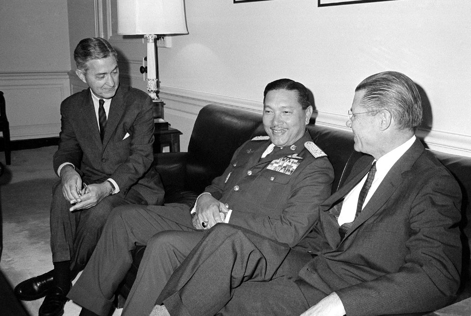 Dawee Chullasapya, Air Chief Marshal and Deputy Minister of Defense, Thailand (center), meets with Secretary of Defense Robert S. McNamara at the Pentagon