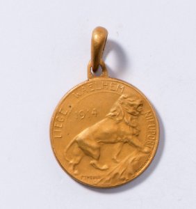 De Tous Les Gaulois, Les Plus Braves Sont Les Belges - Jules César - Liège Waelhem Nieuport 1914, medal by Pierre Theunis, Belgium, (1915), Coins and Medals Department of the Royal Library of Belgium, 2Lef 19 - 54 (verso)