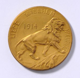 De Tous Les Gaulois, Les Plus Braves Sont Les Belges - Jules César - Liège Waelhem Nieuport 1914, medal by Pierre Theunis, Belgium, (1915), Coins and Medals Department of the Royal Library of Belgium, 2Lef 16 - 55 (verso)
