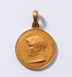 De Tous Les Gaulois, Les Plus Braves Sont Les Belges - Jules César - Liège Waelhem Nieuport 1914, medal by Pierre Theunis, Belgium, (1915), Coins and Medals Department of the Royal Library of Belgium, 2Lef 19 - 54 (recto)