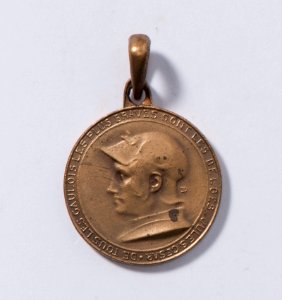 De Tous Les Gaulois, Les Plus Braves Sont Les Belges - Jules César - Liège Waelhem Nieuport 1914, medal by Pierre Theunis, Belgium, (1915), Coins and Medals Department of the Royal Library of Belgium, 2Lef 19 - 56 (recto)