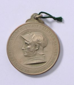De Tous Les Gaulois, Les Plus Braves Sont Les Belges - Jules César - Liège Waelhem Nieuport 1914, medal by Pierre Theunis, Belgium, 1914, Coins and Medals Department of the Royal Library of Belgium, 2Lef 4 - 42 (recto)