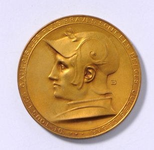 De Tous Les Gaulois, Les Plus Braves Sont Les Belges - Jules César - Liège Waelhem Nieuport 1914, medal by Pierre Theunis, Belgium, (1915), Coins and Medals Department of the Royal Library of Belgium, 2Lef 16 - 55 (recto)