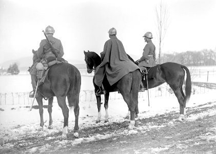 Die Gruppe der Reiter mit dem neuen Stahlhelm von 1917 von hinten - CH-BAR - 3240243