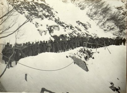 Die italienischen Gefangenen von der Cukla. (81 Mann) Standpunkt, Kote 1313 Rombon. (BildID 15469026)