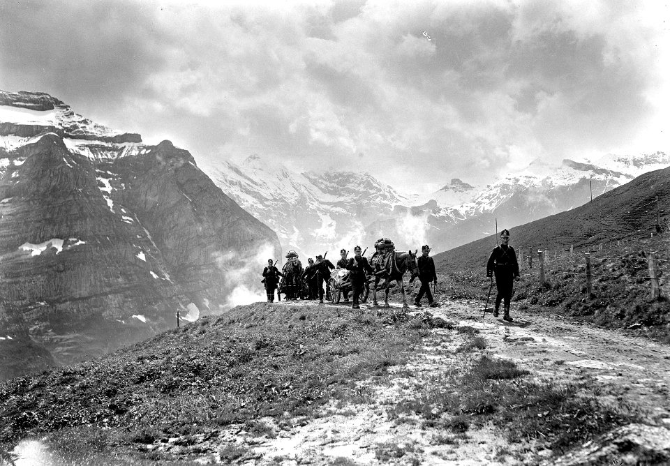 Die Landwehr Mitrailleure geniessen Bergpanorama - CH-BAR - 3241315