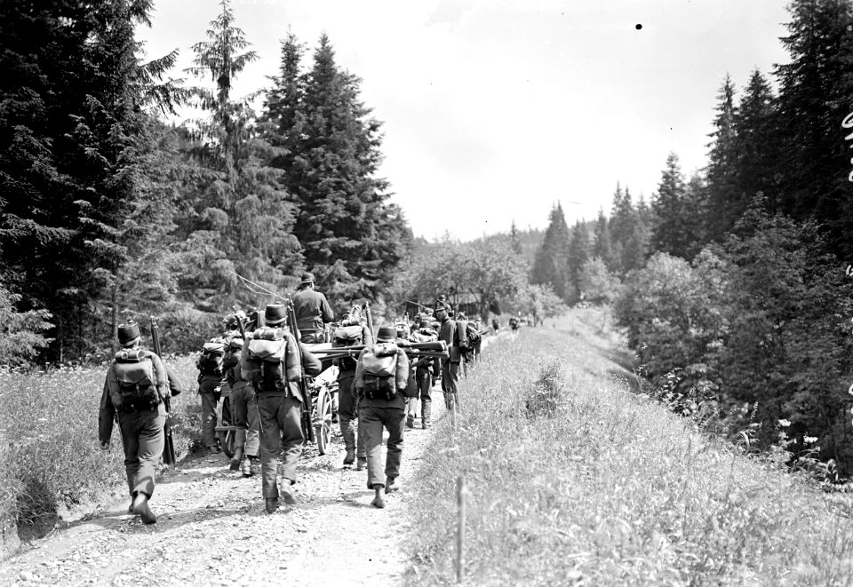 Die Mitrailleure auf dem Marsch durch den Hüttengraben - CH-BAR - 3238697