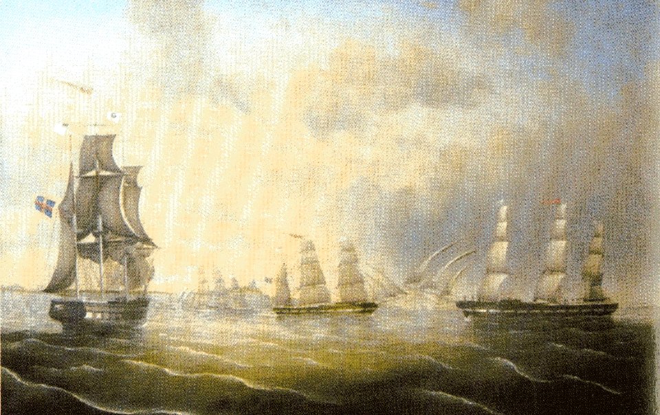 Die oldenburgischen Barken MIMI und SCHLOSSER sowie das Vollschiff O. THYEN vor Dover. Ölgemälde von Carl Justus Harmen Fedeler von 1855