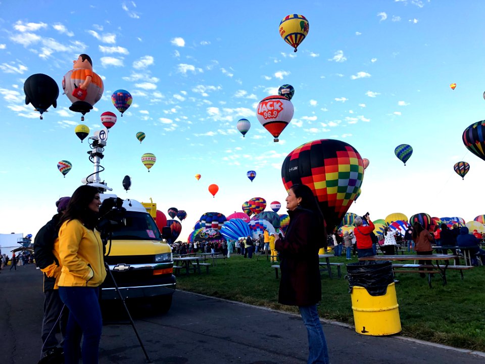 Deb Haaland being interviewed by KOAT 7 News at the Albuquerque International Balloon Fiesta