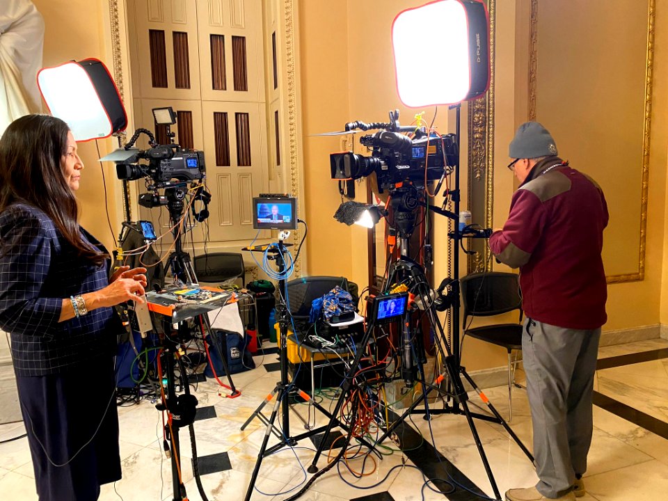 Deb Haaland preparing to appear on MSNBC in 2019