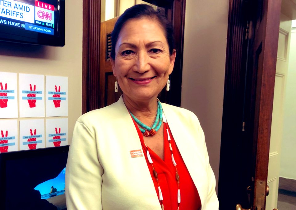 Deb Haaland wearing orange to End Gun Violence in 2019