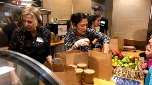 Deb Haaland serving food to federal employees during 2019 shutdown