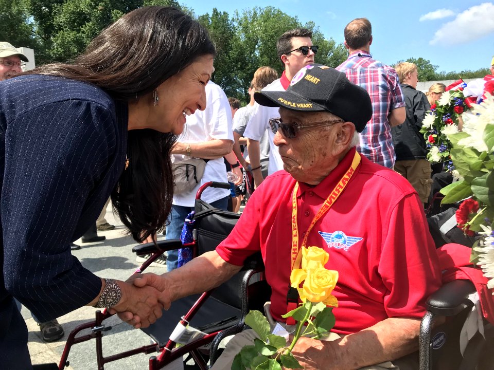 Deb Haaland at a 2019 New Mexico Honor Flight visit to the World War II Memorial. 03