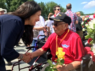 Deb Haaland at a 2019 New Mexico Honor Flight visit to the World War II Memorial. 03