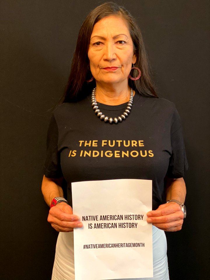 Deb Haaland celebrating Native American Heritage Month in 2019