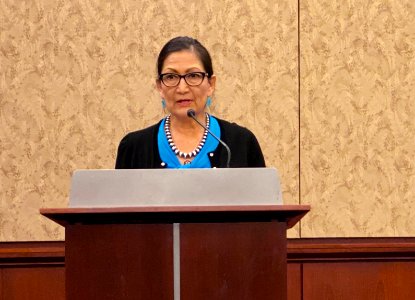 Deb Haaland speaks during House Democrats Natural Resources press conference 2019-12-11 02