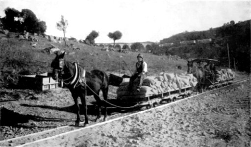 Decauville train during construction of hydro electric dam at Tirso River in Sardinia