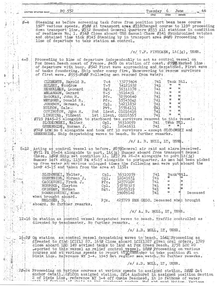 Deck Log of USS PC-552 for 06 June 19440001