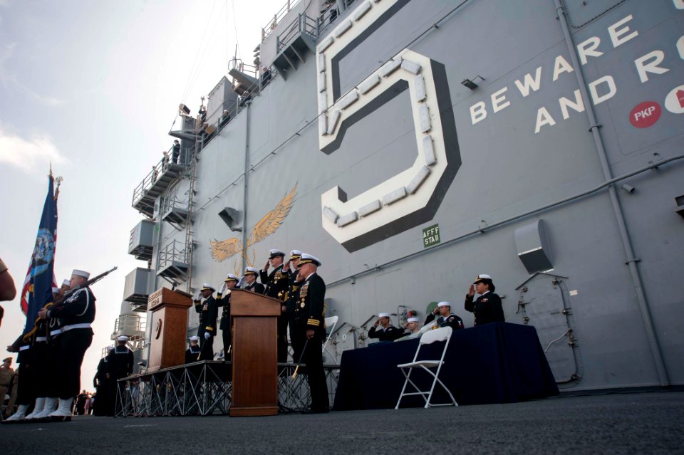 Decommissioning of the amphibious assault ship USS Peleliu (LHA-5) at Naval Base San Diego 150331-N-DC018-115